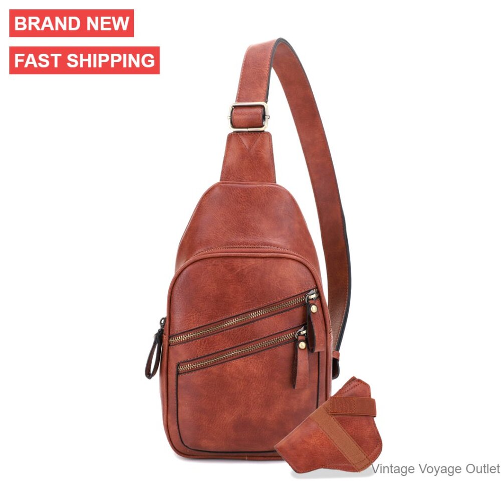 Multi-Pocket Concealed Carry Sling Bag Crossbody Backpack Vegan Leather